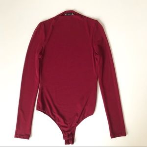 Iris Burgundy Body Sheer Mock Neck XS